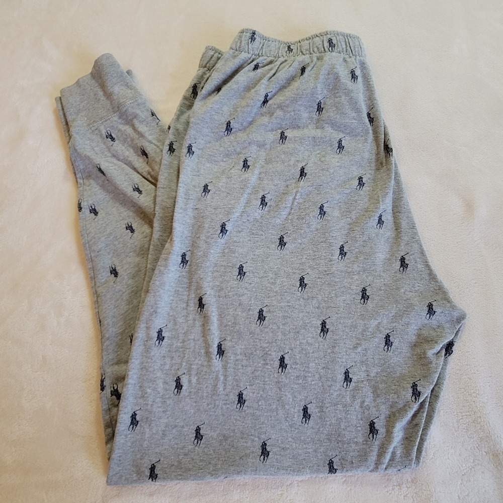 Polo Ralph Lauren Pajama Joggers Mens L Gray All Over Pony Logo Sleepwear Pants